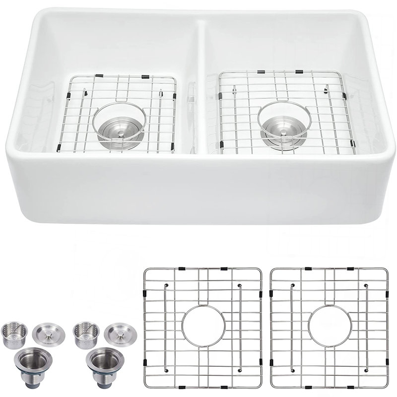 Évier de cuisine à double cuve 32 po x l 20 po avec crépine