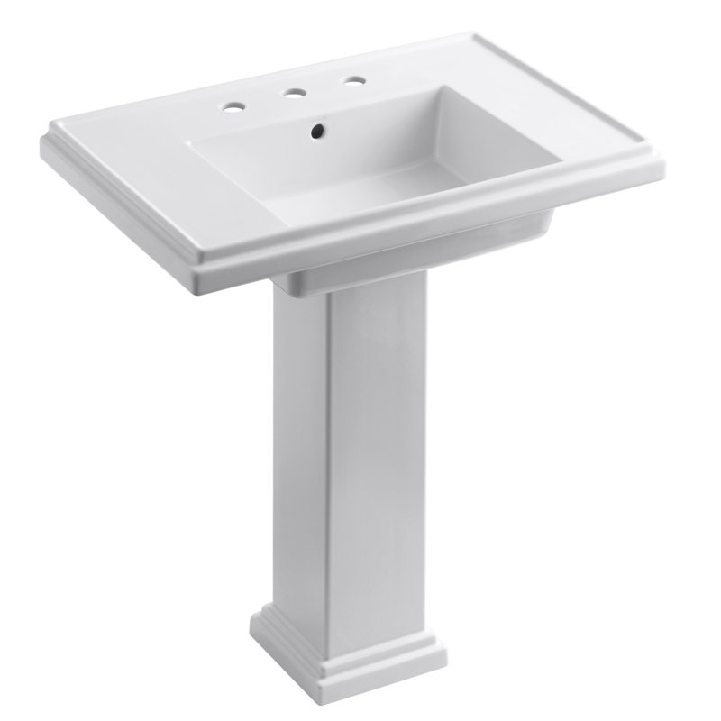 Tresham Fireclay Pedestal Bathroom Sink, Ice Gray, Single, 34.625" H x 19.5" W x 30" L