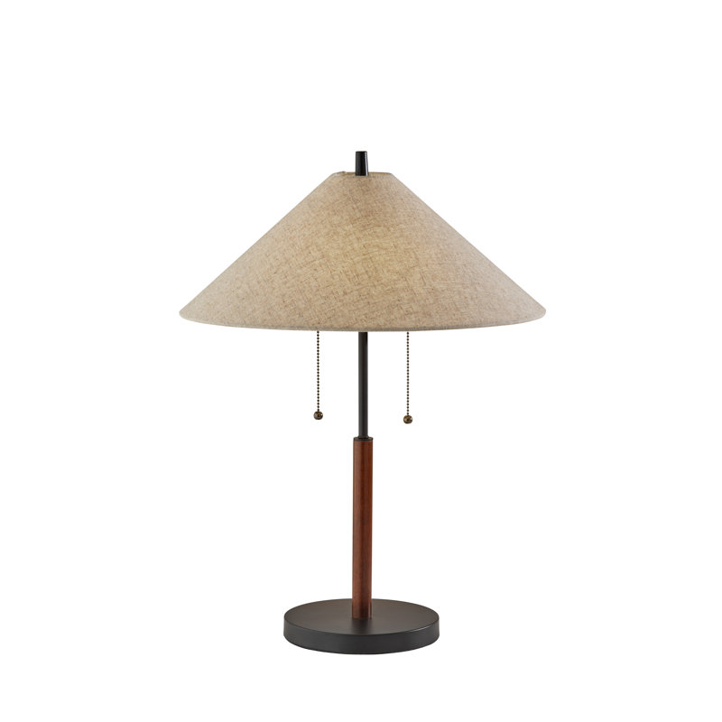Lampe de table en bois massif et métal Florina, Noir/naturel, Ivoire ivoire