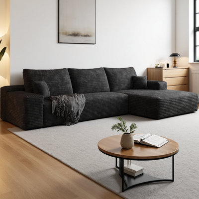 Boneless 107" Cloud L-Shape Sectional Sofa Plush Corduroy Fabric Modular Couch with Right Chaise, Deep Seat Upholstered Sofa for Living Room & Bedroom, No Assembly Required
