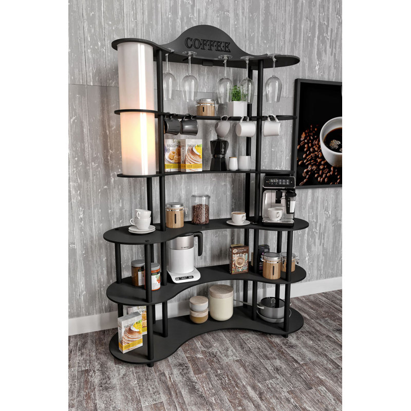 Élégant support à café avec pieds en bois, finition noire, 43,3 po x 15,7 po x 70,9 po | Fabrication 100% MDF durable | Parfait pour le salon ou le bureau, design moderne pour des espaces élégants