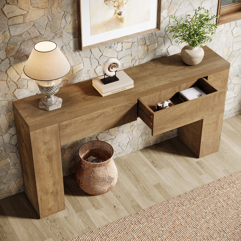 Table de 63 po avec 2 tiroirs cachés, Marron clair