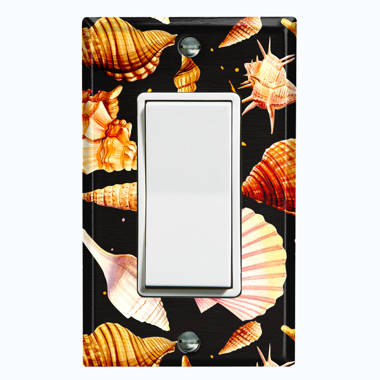 Metal Light Switch Plate Outlet Cover (Sea Horse Crab Star Fish Coral  White- Double Toggle)