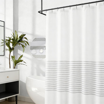Rideau de douche moderne à rayures imperméable pour salle de bain, tissu lavable à la machine avec crochets, pour baignoire standard de 70 x 72 pouces