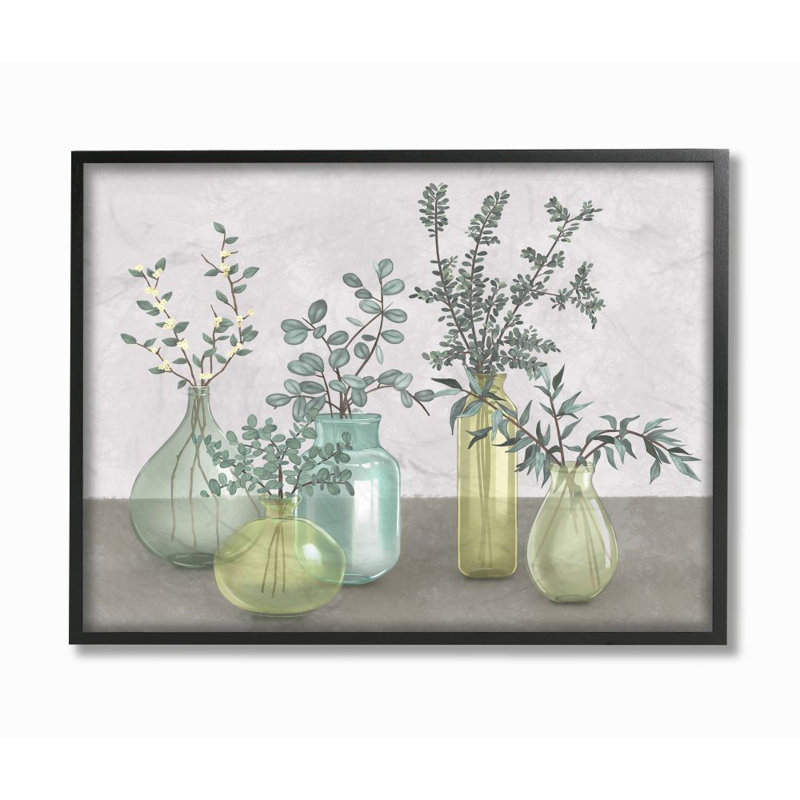 «Plants in Vases Neutral Gray Design» par Ziwei Li - impression d'art graphique, H 11 po x l 14 po