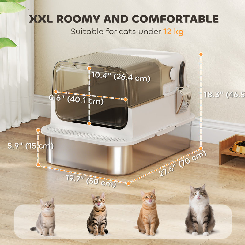 Enceinte de litière pour chat facile à nettoyer avec pelle et couvercle rabattable blanc