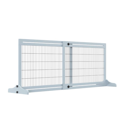Freestanding Pet Gate For Patios, 41" - 70.9" Width, 27.25" Height, Pine Wood And Steel Wire, Blue Gray, Easy To Up Adjustable Hallways Doorways, Frame, Gray Color, Suitable Home