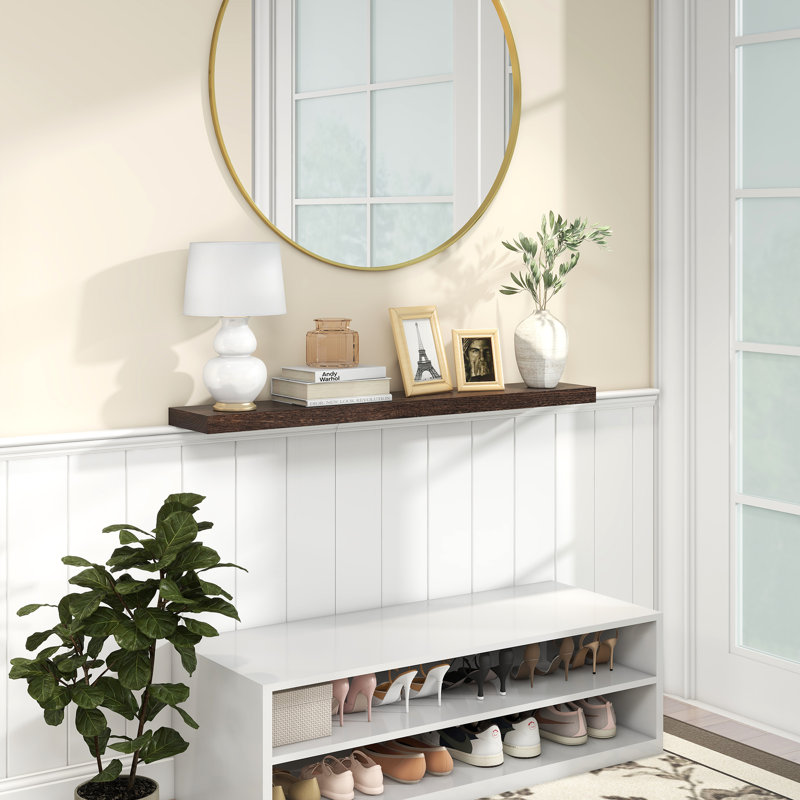 Avnish Solid Wood Floating Shelf, 1.6" H x 36" W x 8.1" D, Rustic Brown