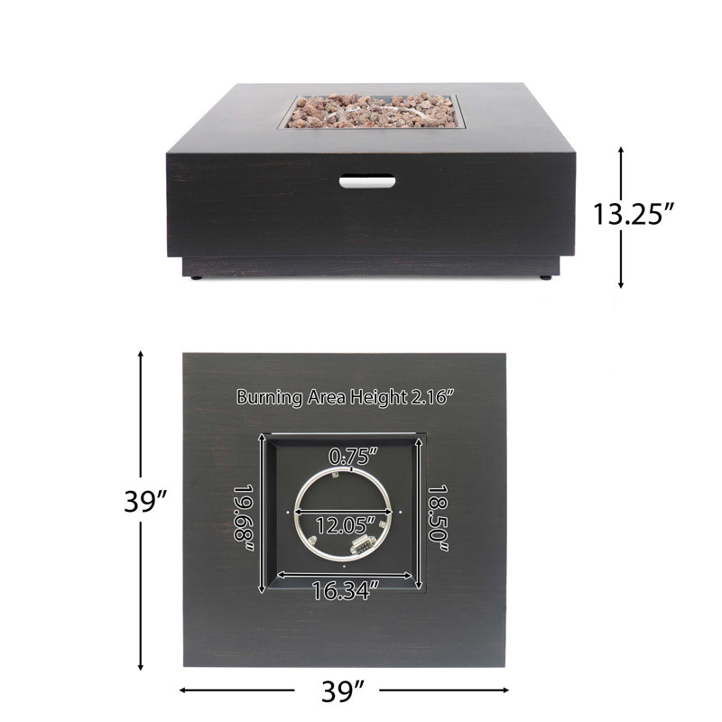 40'' Square Iron Fire Pit - 50 000 Btu (Tank Cover Not Included), Brown/Gold
