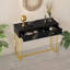 Console moderne noire étroite avec apparence rayée et rangement à double tiroir, idéale pour le salon, le couloir et le vestibule-1298012579