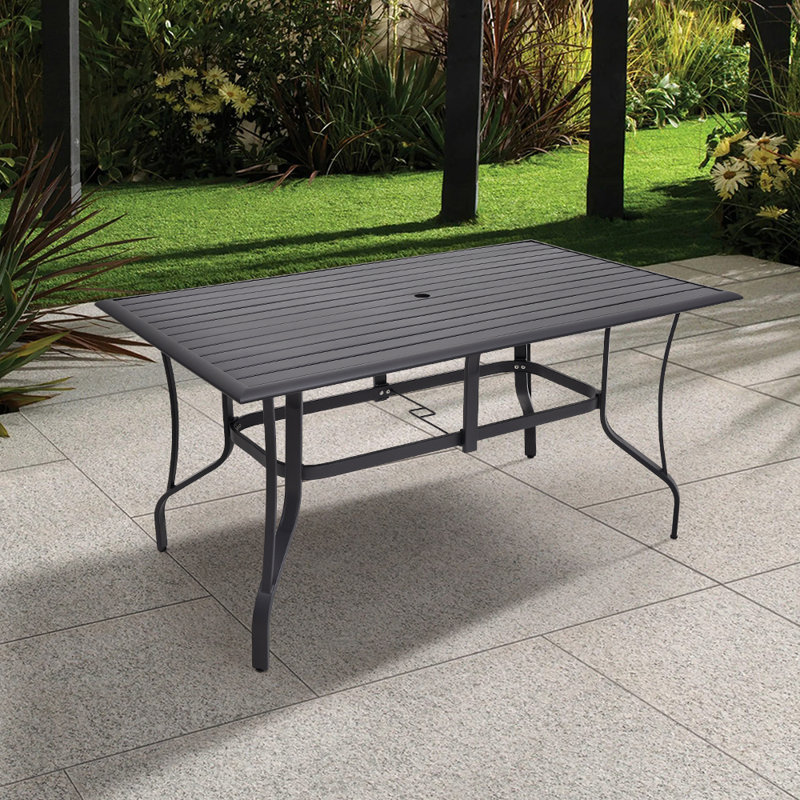 Casillas Rectangular Outdoor Garden Metal Slatted Coffee Table, 75cm H x 150cm L x 90cm W