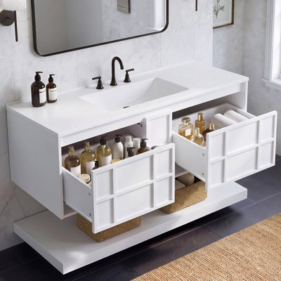 Meuble-lavabo mural blanc de 122 cm avec lavabo