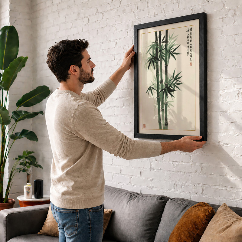 Bamboo Study Japandi - Framed Print, Black, A3 - 42.0 x 29.7 cm