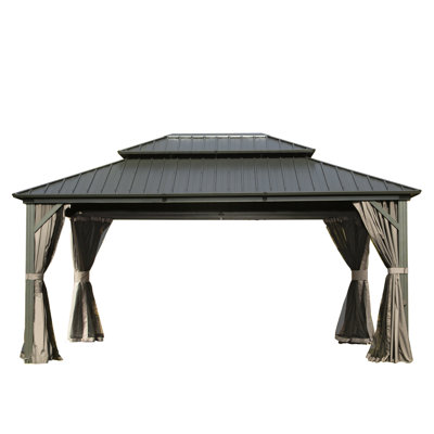 10X14 Ft Gazebo, Galvanized Steel Material For Strength Gazebo With Curtain And Netting, Patio Lawn