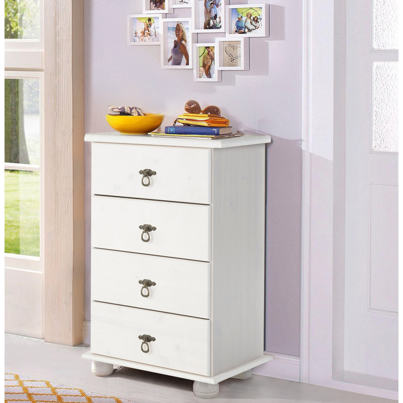 Farley Solid Wood 50cm W 4 - Drawer Chest of Drawers, White Lacquer