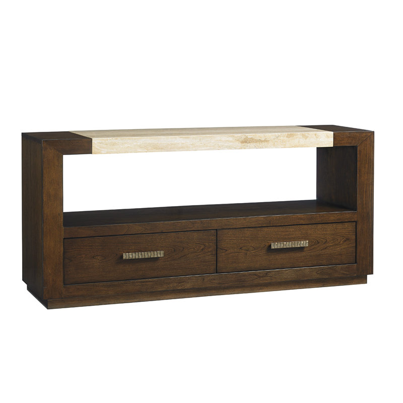 Contemporary Mocha 70'' Dining Console with Silver Travertine Top