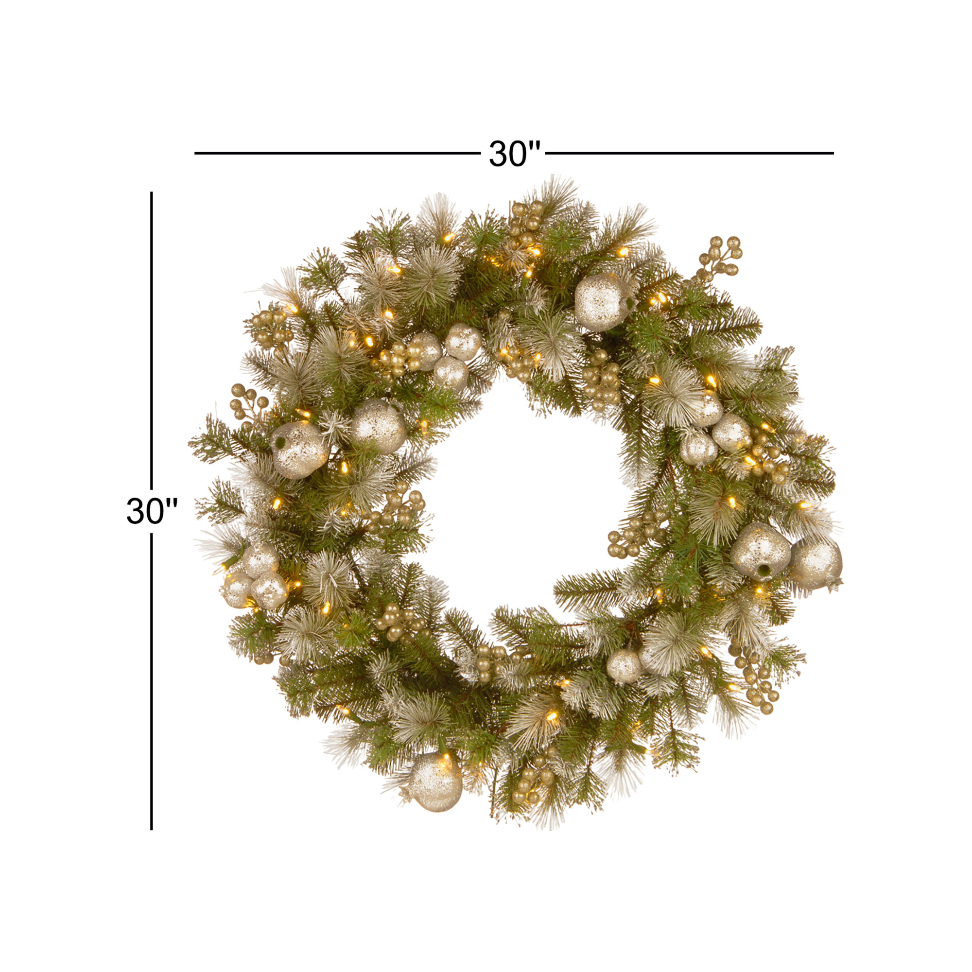 The Holiday Aisle® Glittery Pomegranate Pine Wreath with Battery Operated LED Lights, 30"