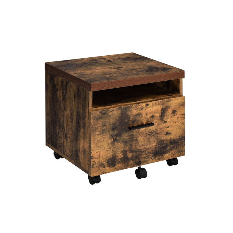 Rectangular File Storage Cabinet In Weathered Oak And Black - Assembled, Wooden Top, Metal Legs Locked Compartment & Finish Drawer