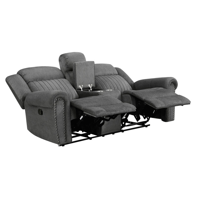 Cappella Transitional Microfiber Manual Double Reclining 3-Piece Living Room Set with Classic Nailhead Trim, Pocket Coils