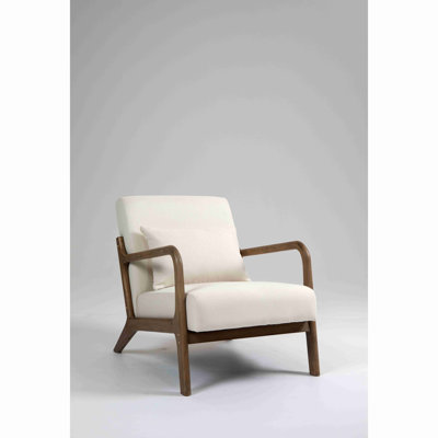 Mid Century Modern Accent Chair with Wood Frame, Upholstered Living Room Chairs with Waist Cushion, Reading Armchair for Bedroom Sunroom