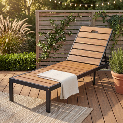 Méridiennes d'extérieur Fauteuil inclinable d'extérieur avec dossier réglable pour patio, bord de piscine ou plage, noir + naturel (par défaut)