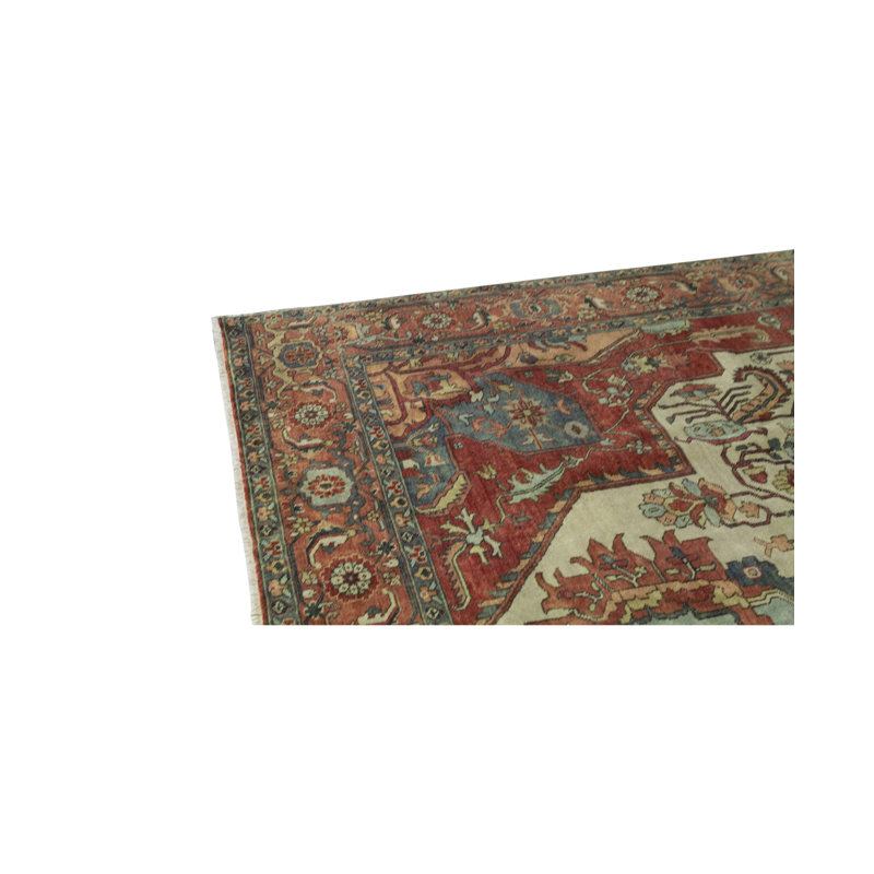 Tapis ivoire et rouge noué à la main de haute qualité