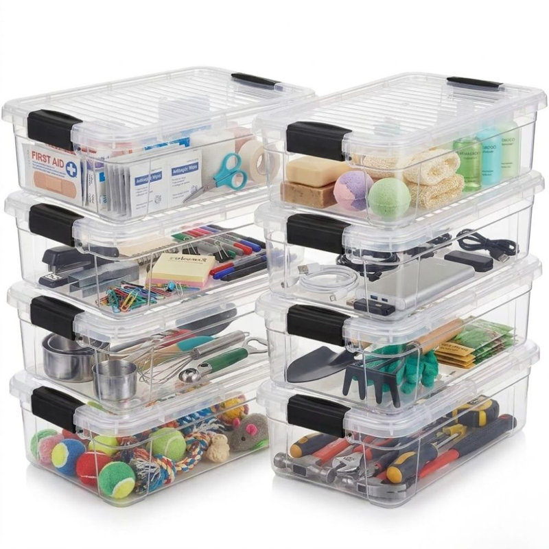 Superio Boîtes de rangement transparentes en plastique de 2,3 litres avec couvercles, empilables, sans BPA, pour la maison, le bureau, la résidence étudiante et la salle de classe, lot de 8
