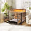 Élégante cage pour chien en bois multifonctionnelle avec rangement et éclairage à DEL RVB, idéale pour les chiens de grande / moyenne taille et pour la décoration-1950674401