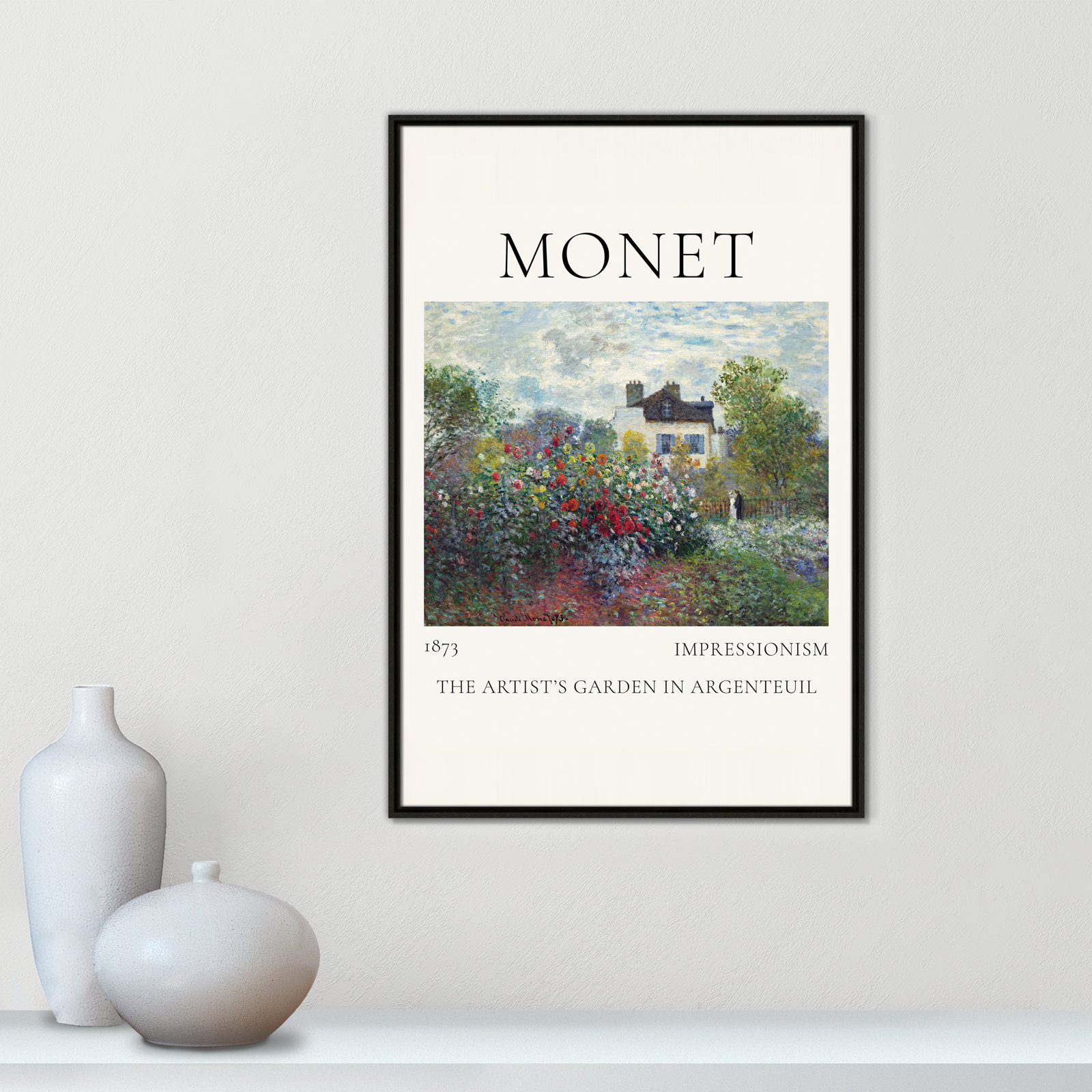Artists Garden in Argenteuil Print by Claude Monet, Espresso Floater Frame, No, 37.5" H x 25.5" W x 2" D