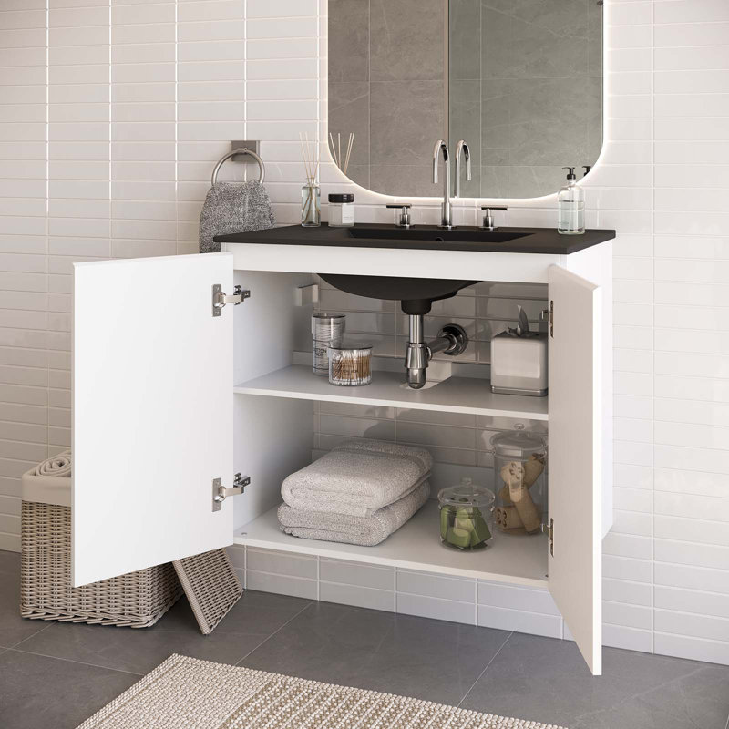 Ensemble de meuble-lavabo mural Bryn, Noir, Blanc