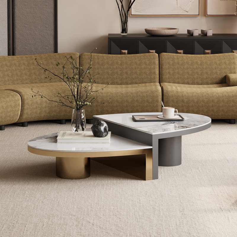 51" Oval Coffee Table: Modern Luxury Sintered Stone Top & Metal Base, Two-Tone Durable Design