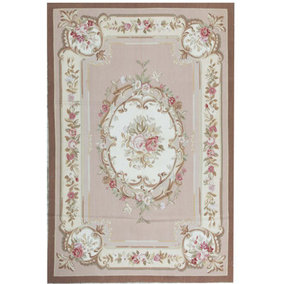 Hand-Knotted High-Quality Rose and Ivory Area Rug