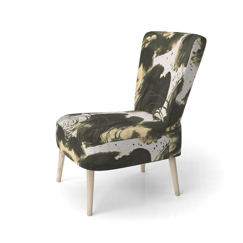 Abstract Pattern With Blue & Golden Textures II - Upholstered Contemporary Side Chair, Collage Art Accent Chair