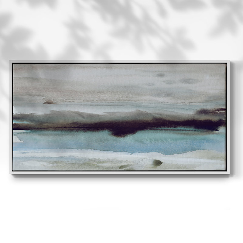 Quiet Coast - Toile tendue avec châssis encadré - Prêt à être accroché, H 21 po x l 41 po, Blanc