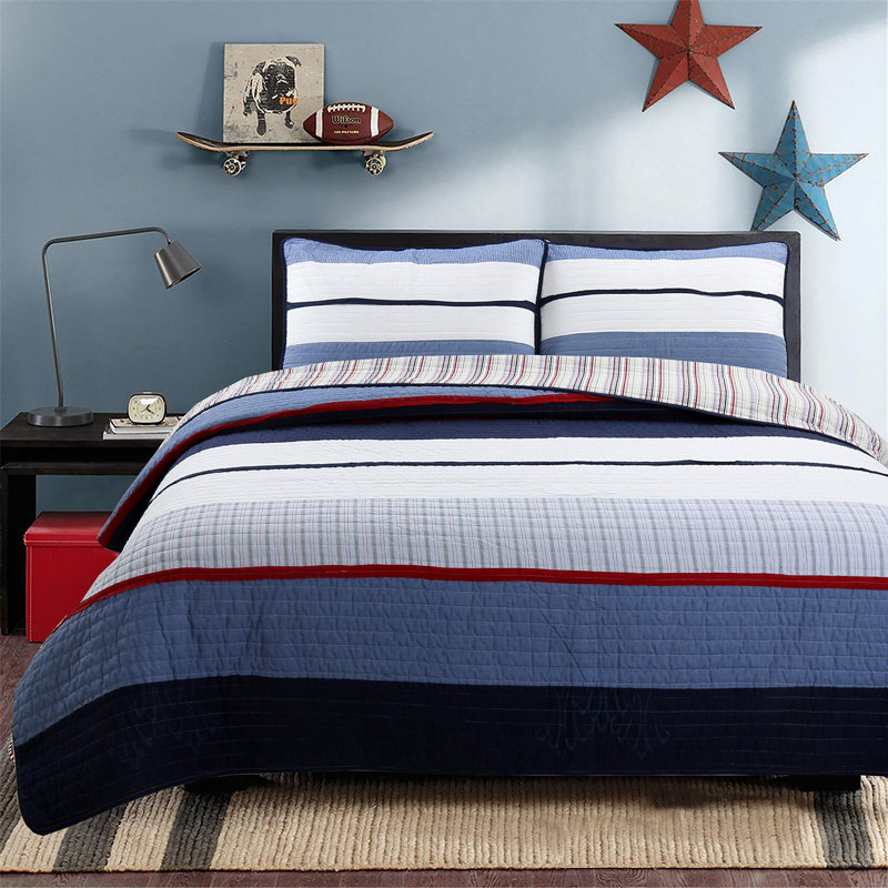 Cotton Striped Quilt, Twin Quilt + 1 Standard Sham