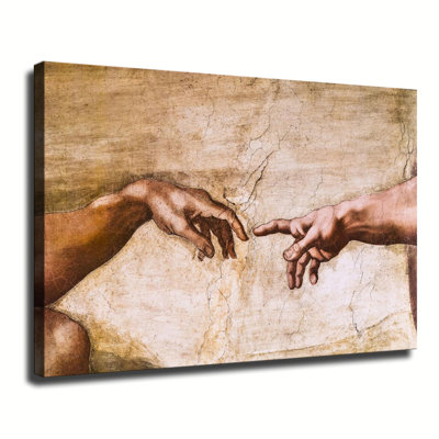 Sistine Chapel God and Adam Hands Canvas Wall Art Framed Ready to Hang Living Room Bedroom Home Decor
