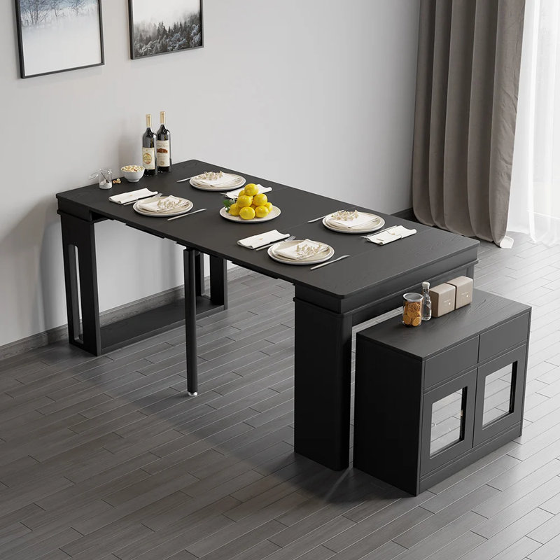 Table de salle à manger extensible moderne avec rangement, Noir