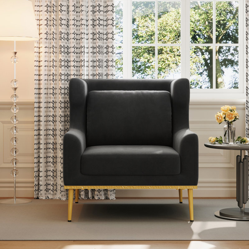 Chaise avec accoudoirs en velours Modern, Black