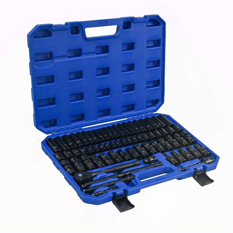 Ensemble d'outils pneumatiques et d'accessoires, 67 pièces, ensembles longs et courts, ensembles courts universels, tiges d'extension, connecteurs universels pneumatiques, clés à cliquet, raccords rapides - noir, bleu
