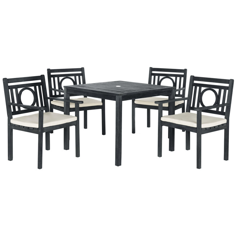 Caruthersville 4 - Person Acacia Wood Patio Dining Set with Square Table , Cushions Included, Dark Slate Gray
