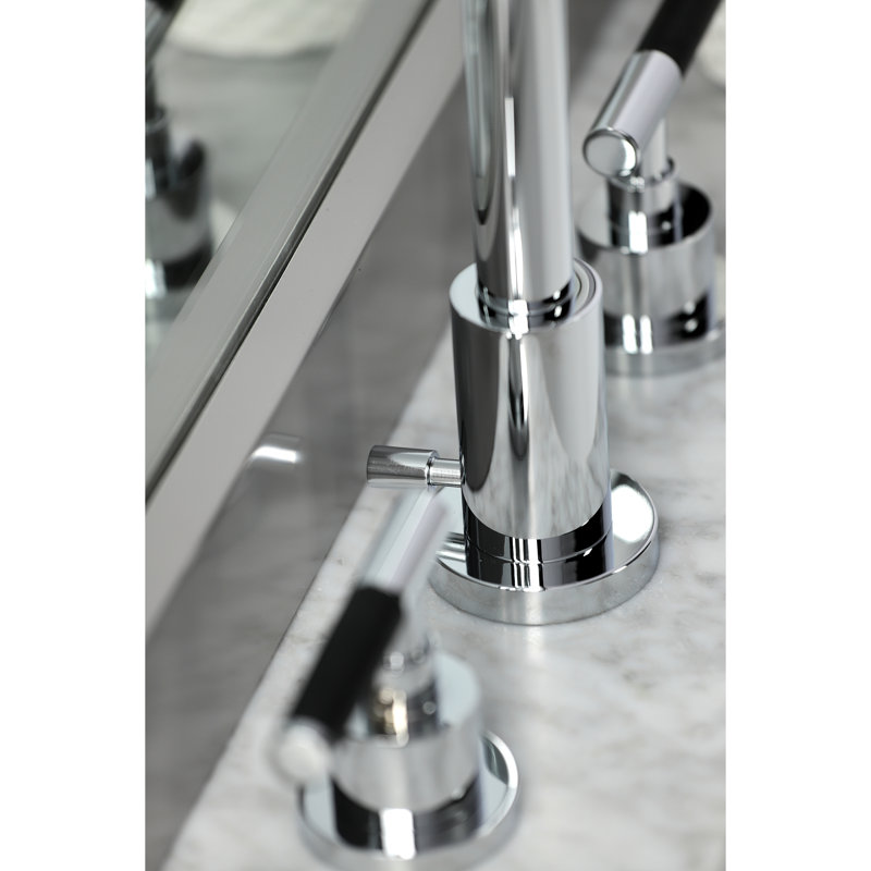 Kingston Brass Kaiser Two-Handle 3-Hole Deck Mount Widespread Bathroom Faucet with Brass Pop-Up Drain, Polished Chrome