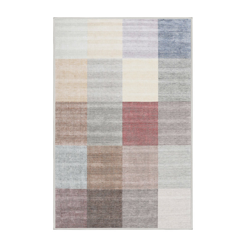 Tapis contemporain gris / rose / rouge, Rectangle 2 pi x 4 pi