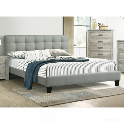 Mobilier de chambre à coucher contemporain avec lit tête de lit capitonné en polyfibre gris contemporain 1pc