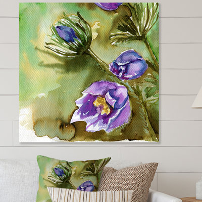 «Blue Blossoming Flowers In The Meadows», œuvre d'art traditionnelle sur toile