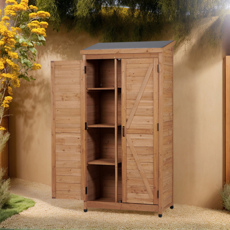 Remise de rangement extérieure en bois avec plateau en métal