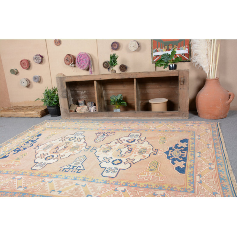 Tapis décoratifs bleus, grands tapis rétro, tapis rétro, tapis géométrique, tapis turcs bleus