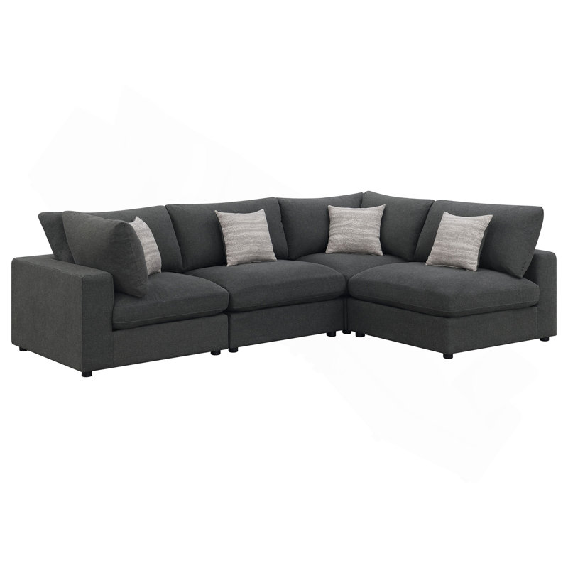 Canapé modulaire rembourré avec coussins réversibles 4 pièces Rhette, Gris anthracite