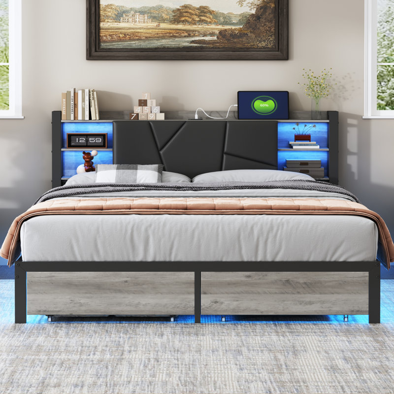 Metal Storage Bed, European Kingsize (160 x 200 cm)