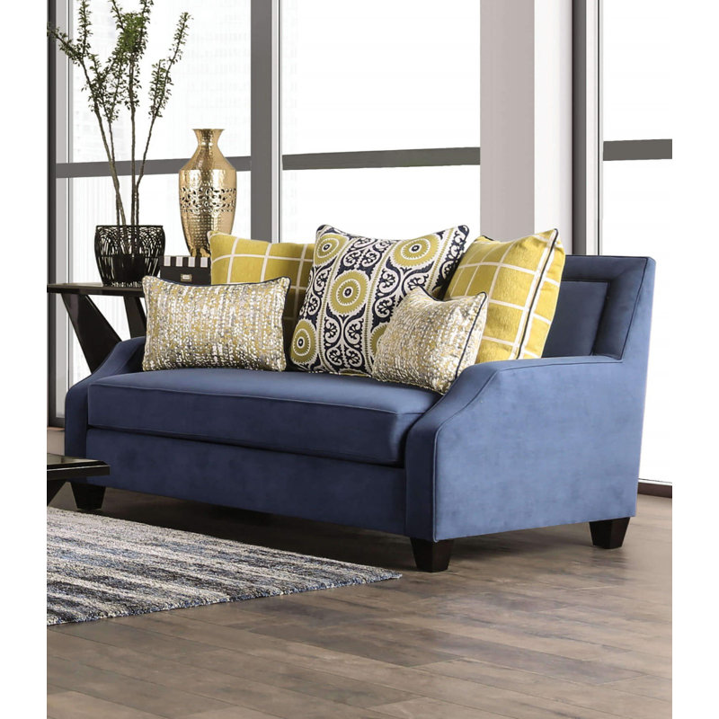 65.4" W Transitional Loveseat, Navy/Yellow