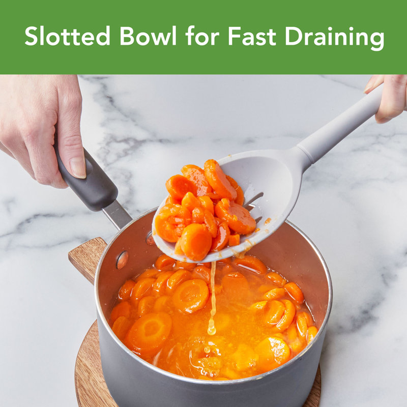 Tovolo Flex-Core Slotted Deep Spoon All Silicone for Draining and Serving, Oyster Gray, Gray